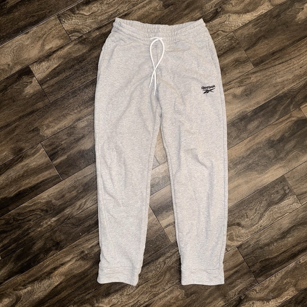 Reebok Men's Small Fleece Sweatpants Straight Athletic Heather Grey Logo Pants